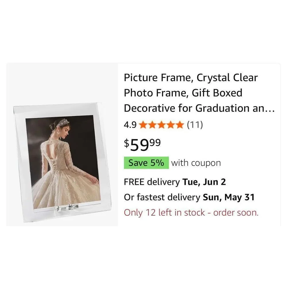 Marvala Picture Frame, Crystal Clear Photo Frame, 8x10
